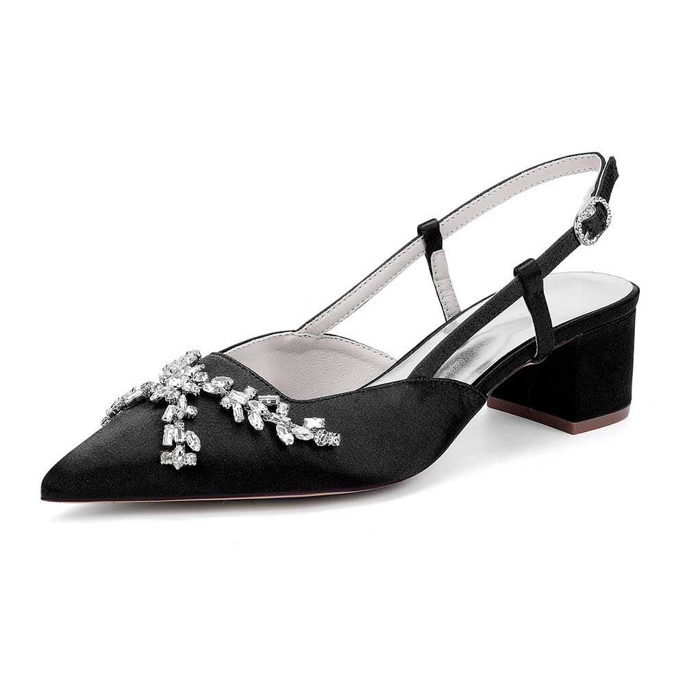 Wedding Shoes Satin Chunky Heel Slingbacks Wedding Sandals Bridal Shoes