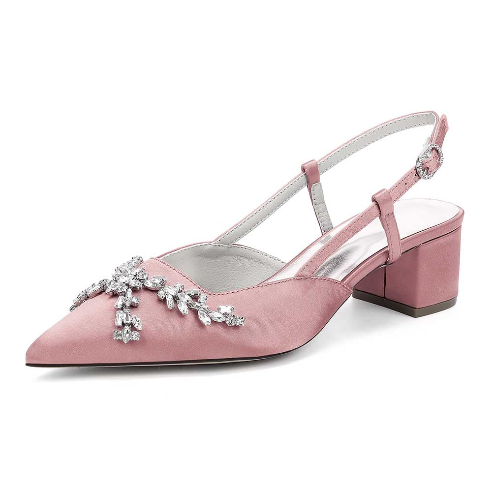 Wedding Shoes Satin Chunky Heel Slingbacks Wedding Sandals Bridal Shoes
