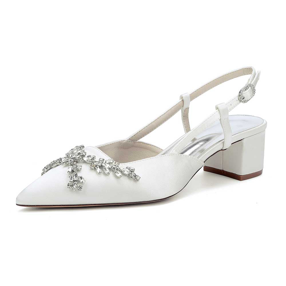 Wedding Shoes Satin Chunky Heel Slingbacks Wedding Sandals Bridal Shoes