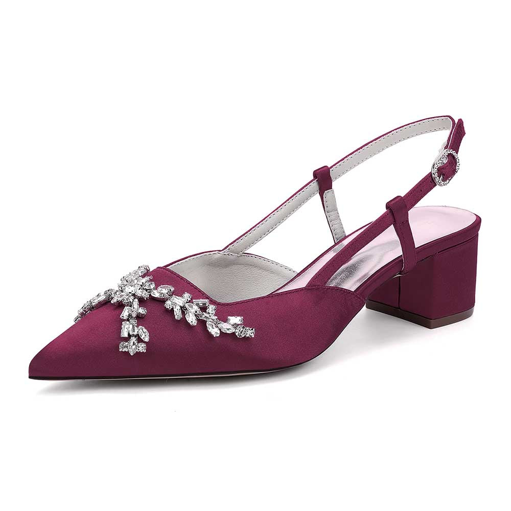 Wedding Shoes Satin Chunky Heel Slingbacks Wedding Sandals Bridal Shoes