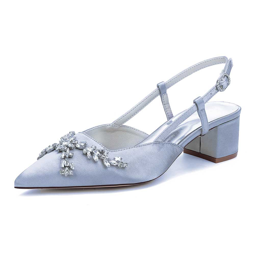 Wedding Shoes Satin Chunky Heel Slingbacks Wedding Sandals Bridal Shoes
