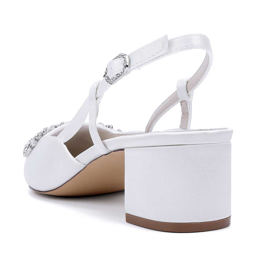 Wedding Shoes Satin Chunky Heel Slingbacks Wedding Sandals Bridal Shoes