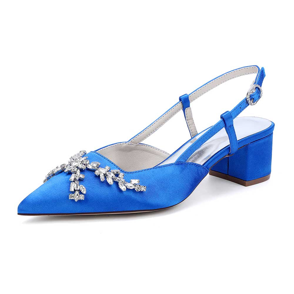 Wedding Shoes Satin Chunky Heel Slingbacks Wedding Sandals Bridal Shoes