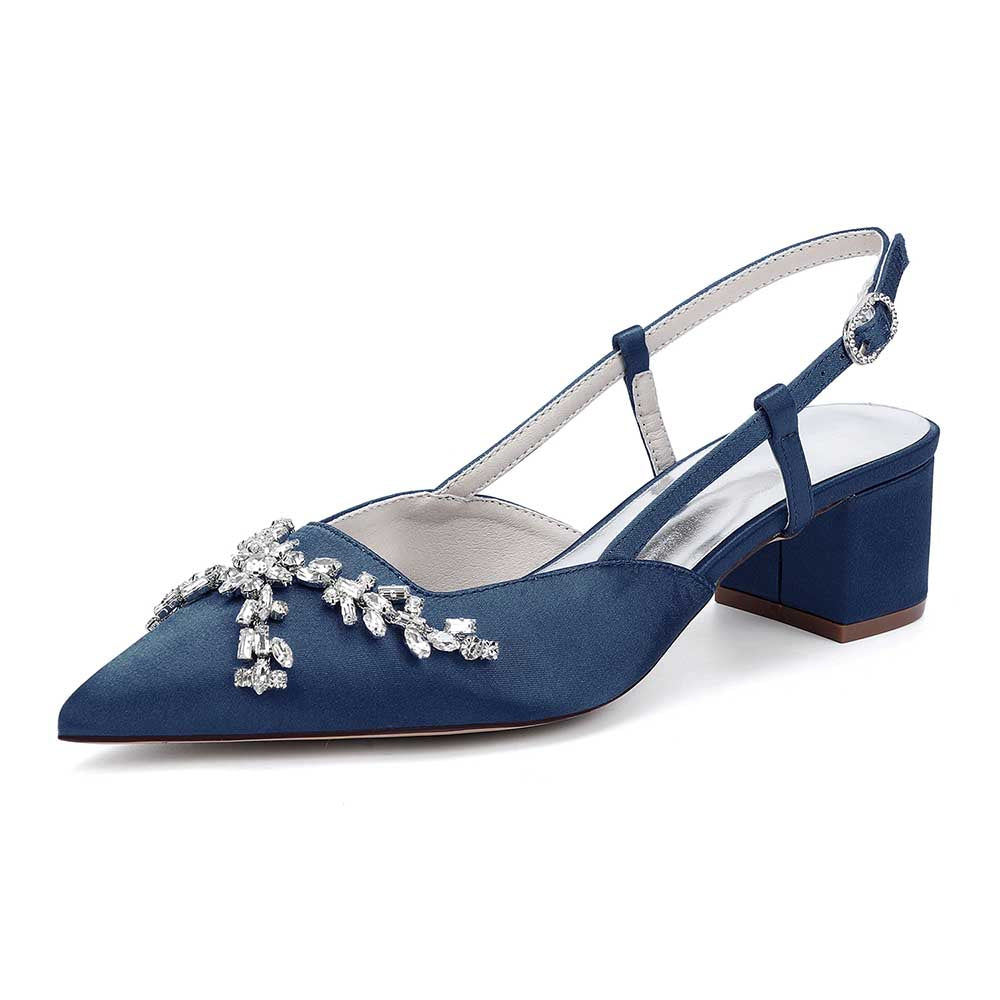 Wedding Shoes Satin Chunky Heel Slingbacks Wedding Sandals Bridal Shoes