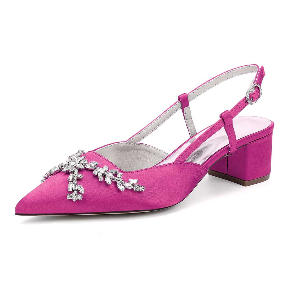 Wedding Shoes Satin Chunky Heel Slingbacks Wedding Sandals Bridal Shoes