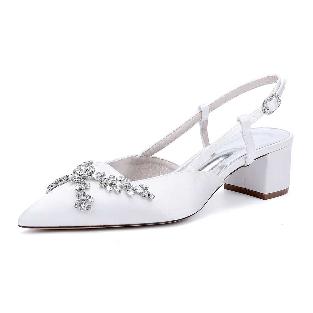 Wedding Shoes Satin Chunky Heel Slingbacks Wedding Sandals Bridal Shoes