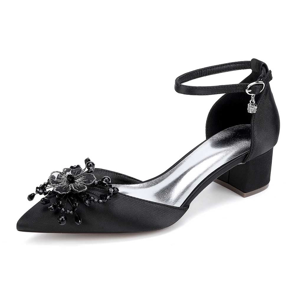 Wedding Shoes Satin Chunky Heel Wedding Heels Bowknot Dress Shoes