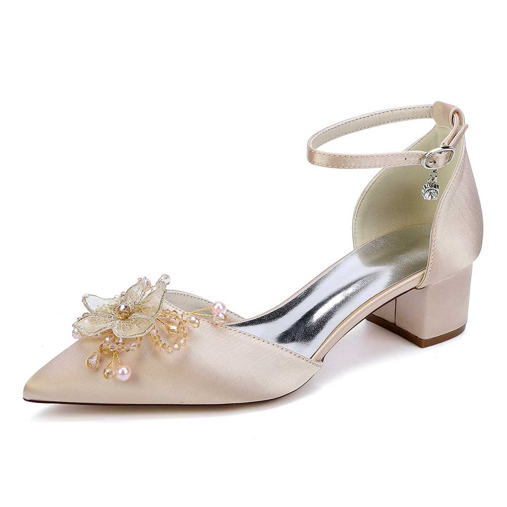 Wedding Shoes Satin Chunky Heel Wedding Heels Bowknot Dress Shoes