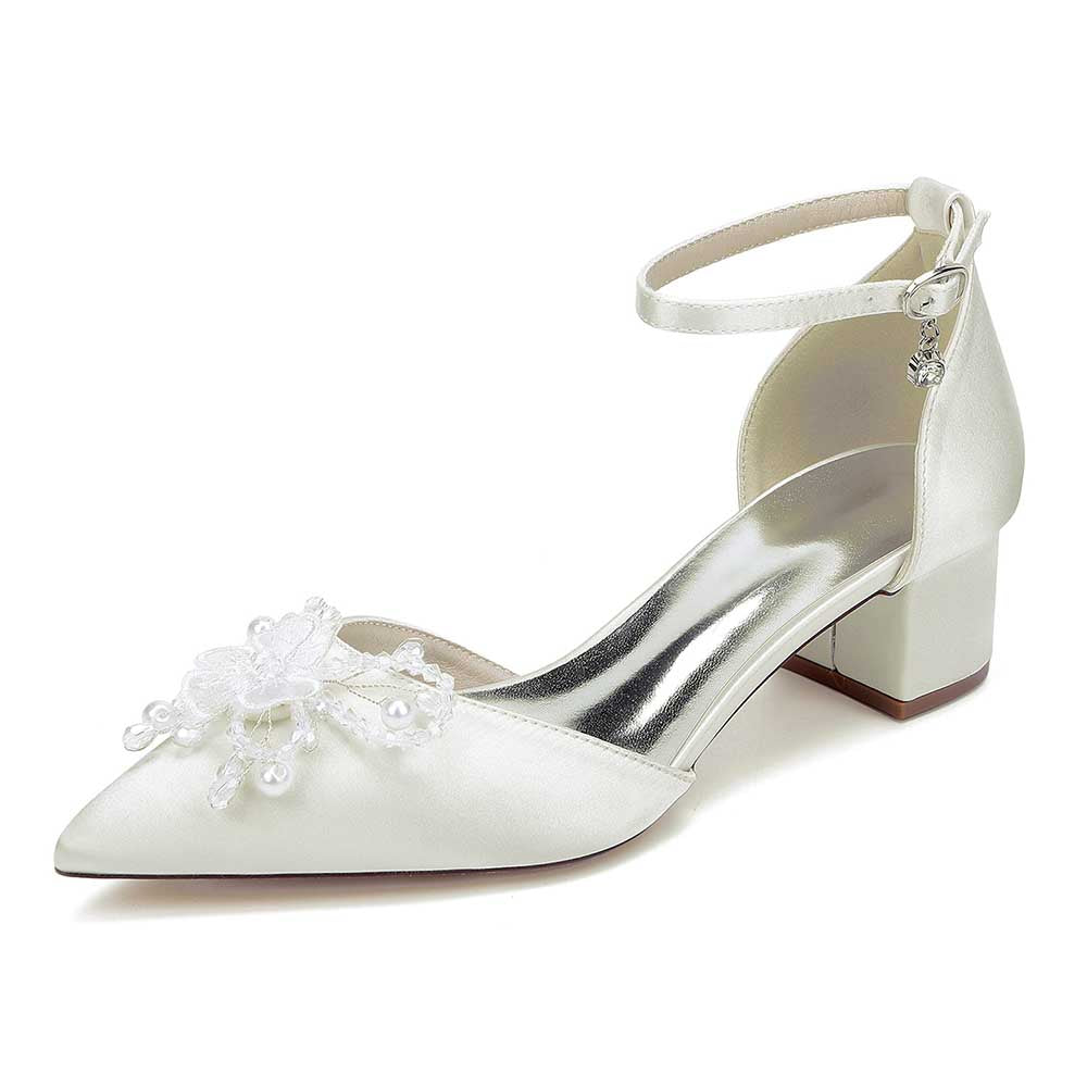 Wedding Shoes Satin Chunky Heel Wedding Heels Bowknot Dress Shoes