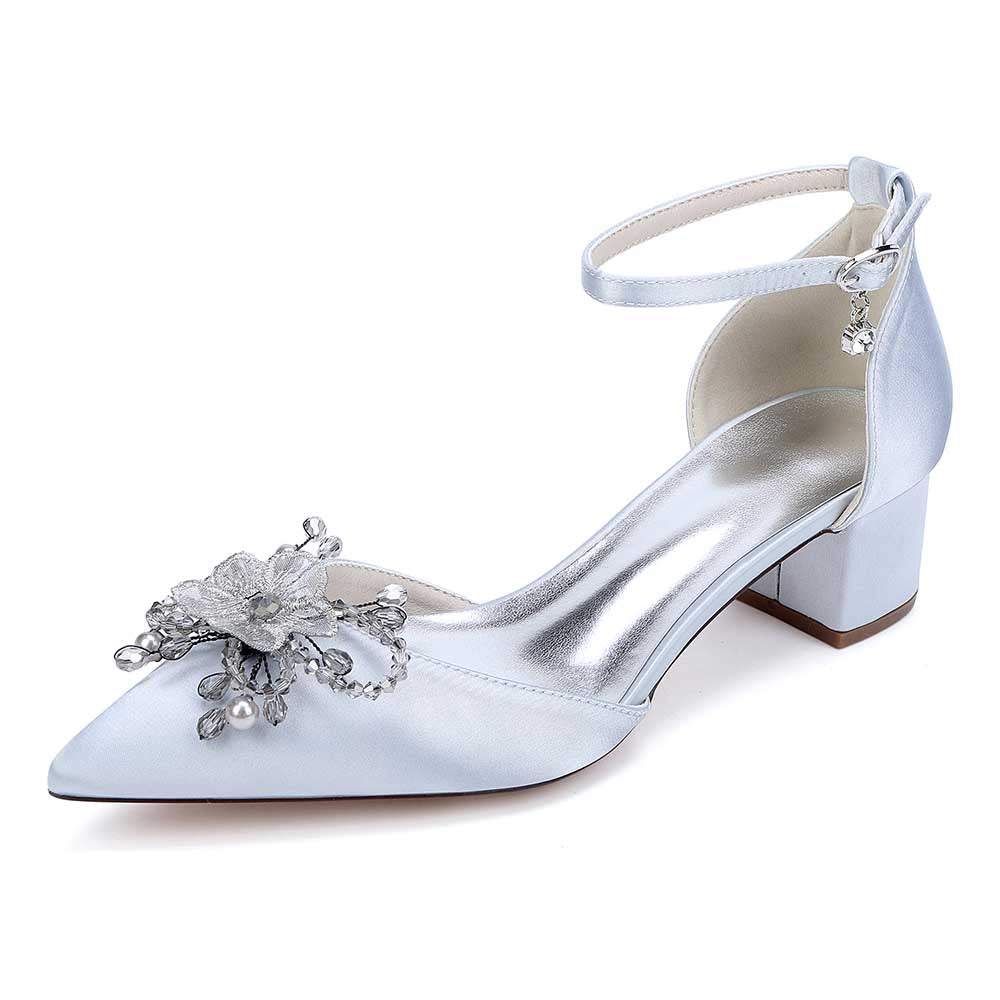 Wedding Shoes Satin Chunky Heel Wedding Heels Bowknot Dress Shoes