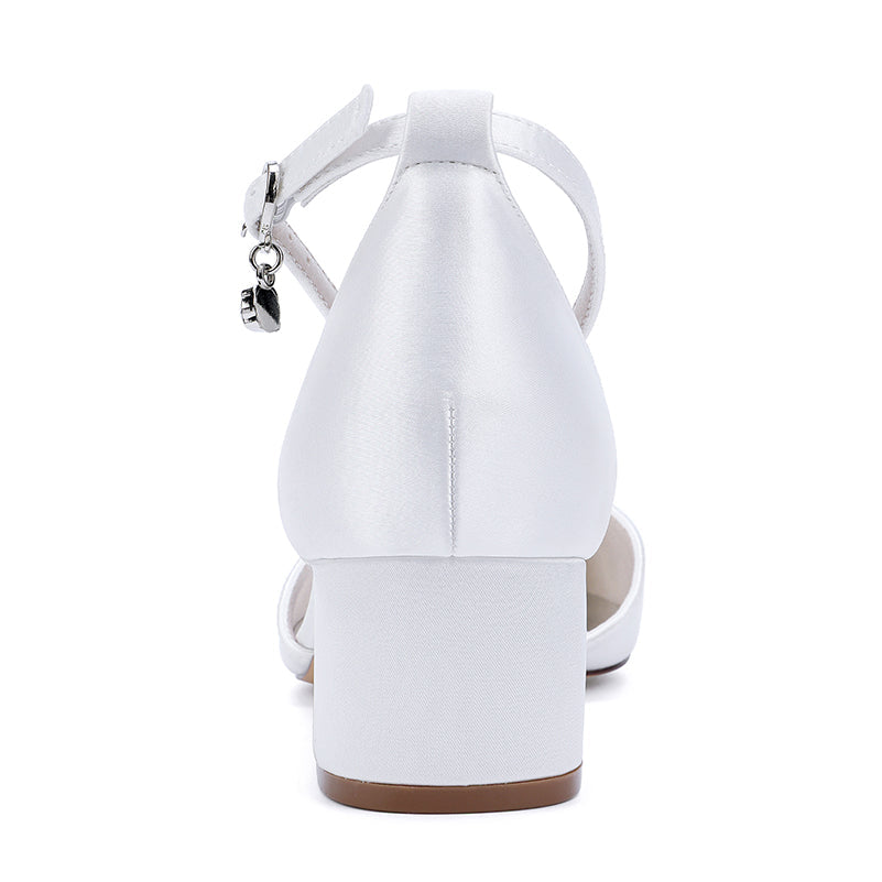 Wedding Shoes Satin Chunky Heels Flower Detail Dress Shoes