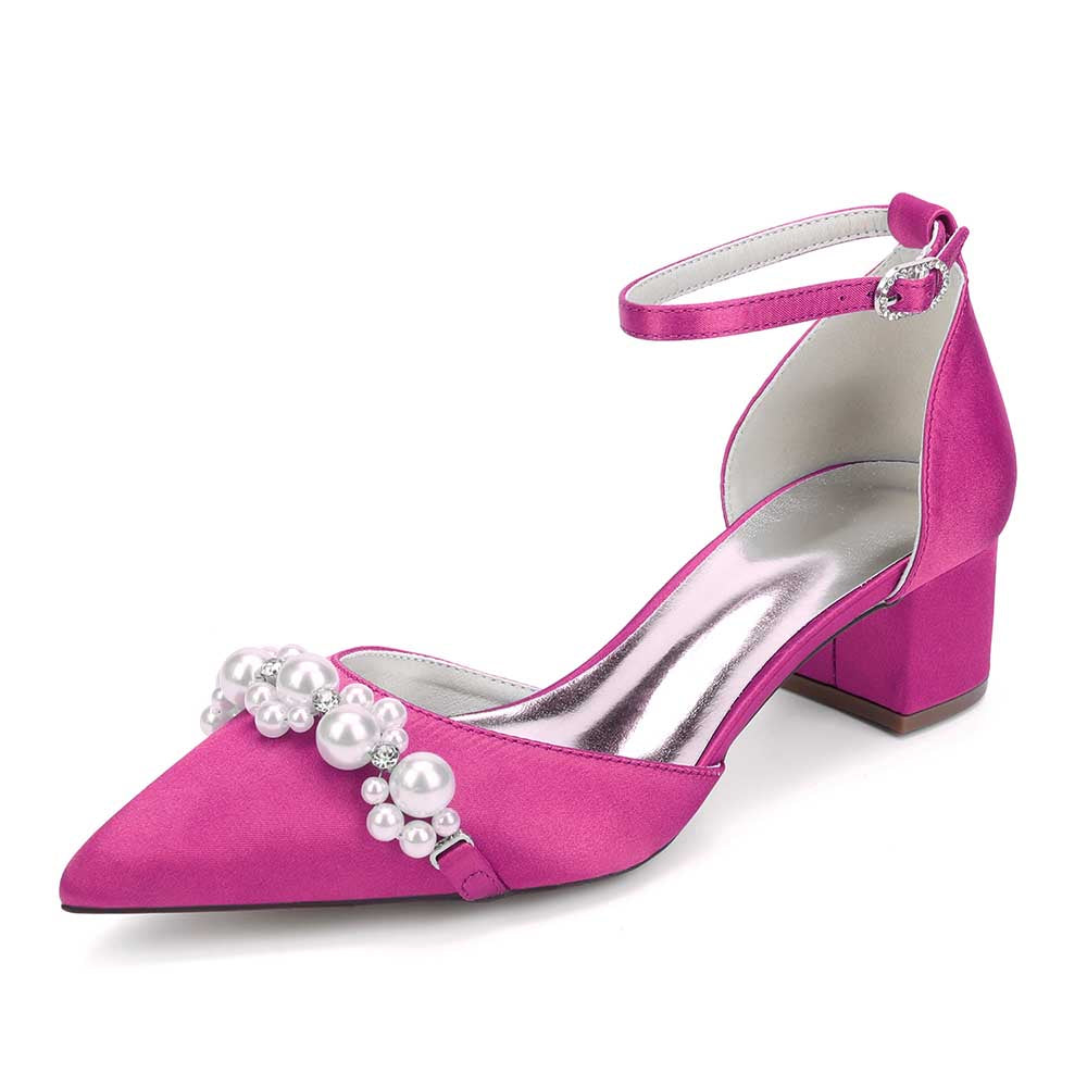 Wedding Shoes Satin Chunky Heel Wedding Heels Pearls Detail
