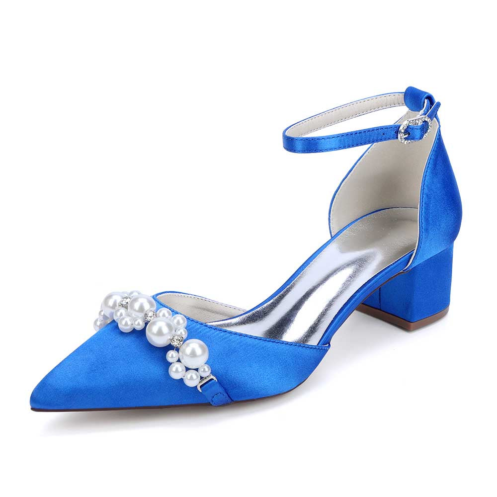 Wedding Shoes Satin Chunky Heel Wedding Heels Pearls Detail