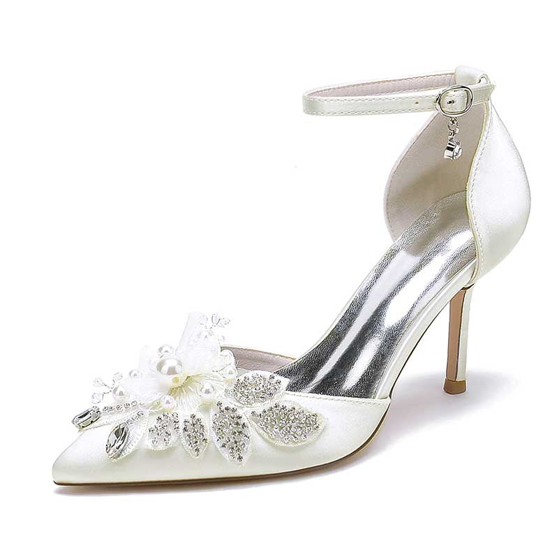 3.35" Wedding Shoes Rhinestone Appliqued Ankle Straps Prom Heels