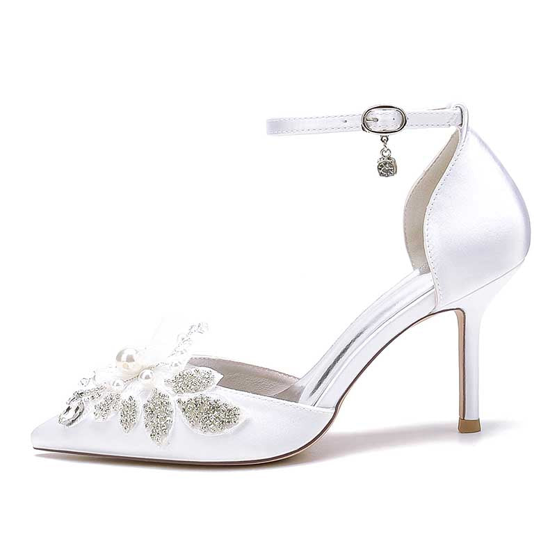 3.35" Wedding Shoes Rhinestone Appliqued Ankle Straps Prom Heels