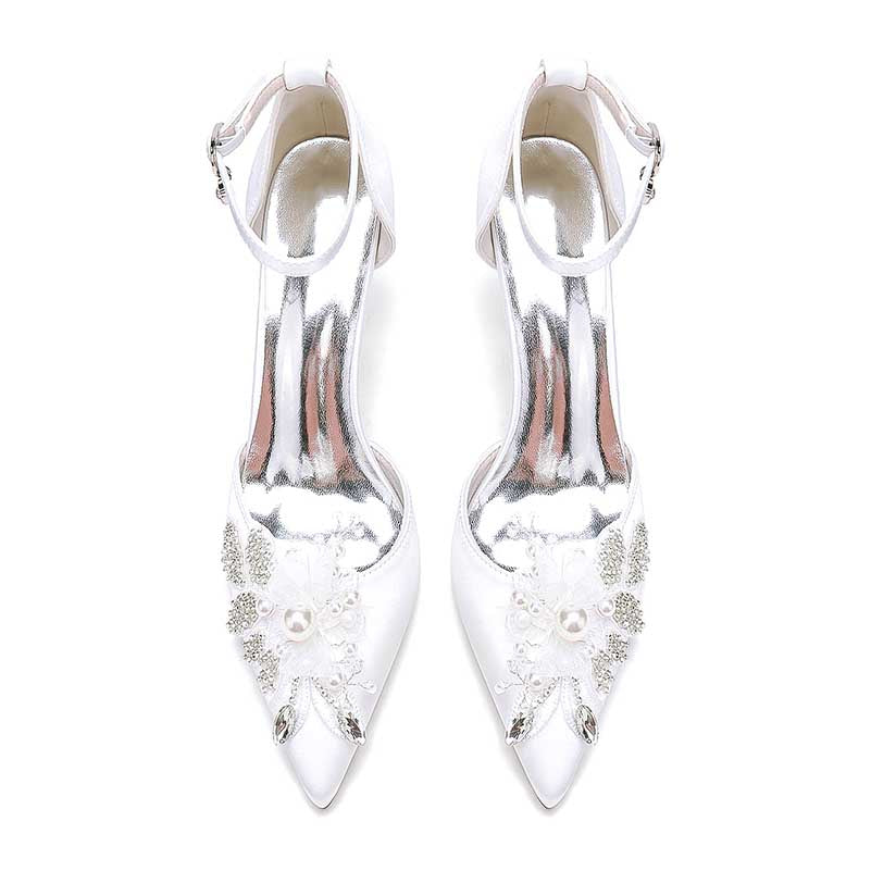 3.35" Wedding Shoes Rhinestone Appliqued Ankle Straps Prom Heels