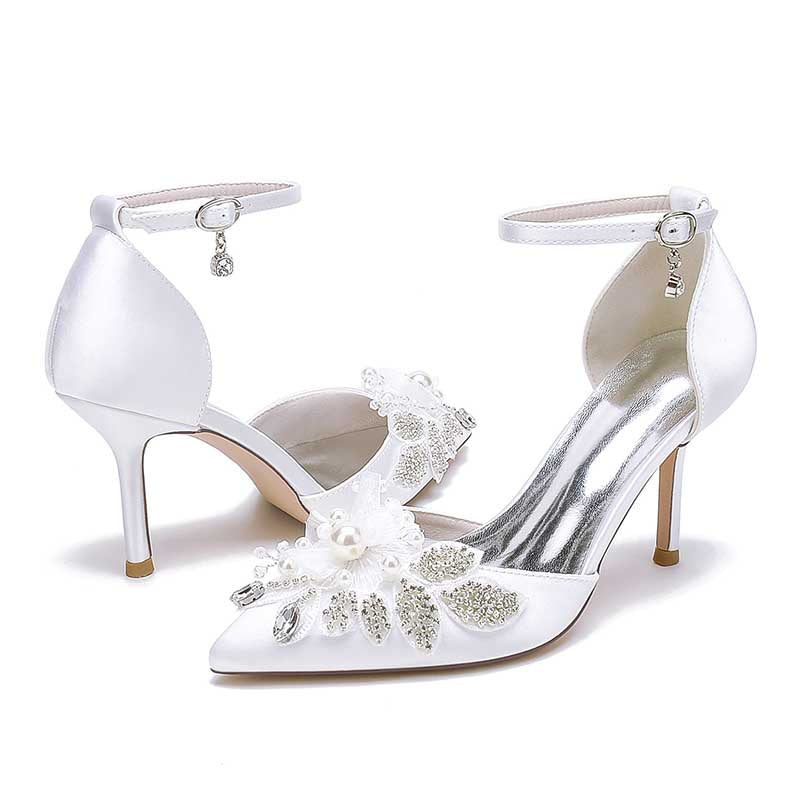 3.35" Wedding Shoes Rhinestone Appliqued Ankle Straps Prom Heels