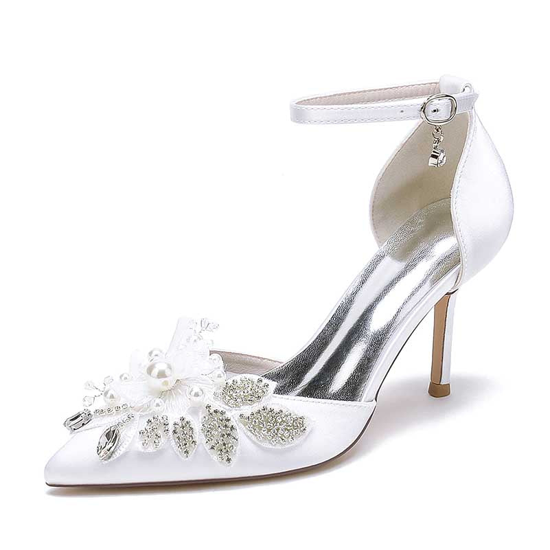 3.35" Wedding Shoes Rhinestone Appliqued Ankle Straps Prom Heels