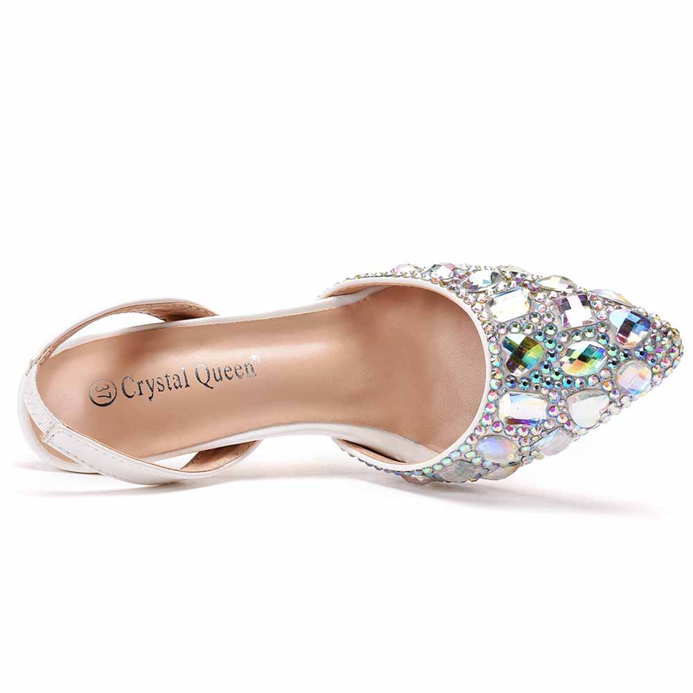 Women sparkling formal sandals for women with jeweled pointed toe and slingback heel