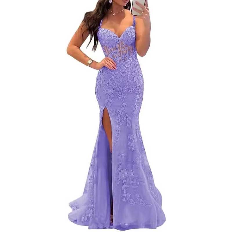 Lace Applique Mermaid Prom Dresses Spaghetti Straps Wedding Ball Gowns