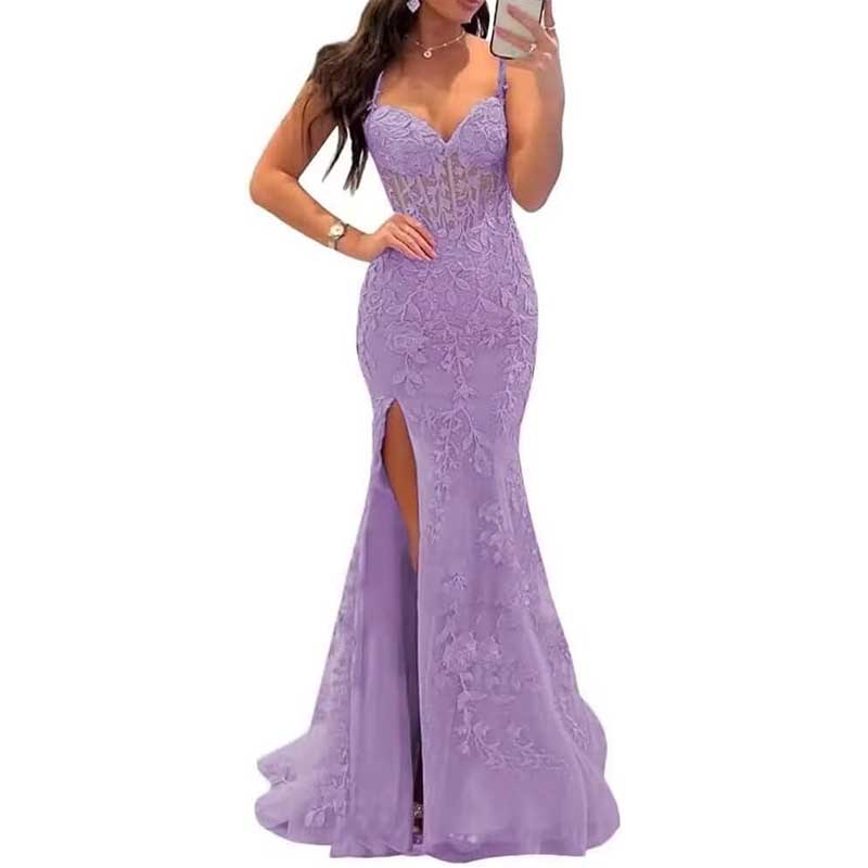 Lace Applique Mermaid Prom Dresses Spaghetti Straps Wedding Ball Gowns
