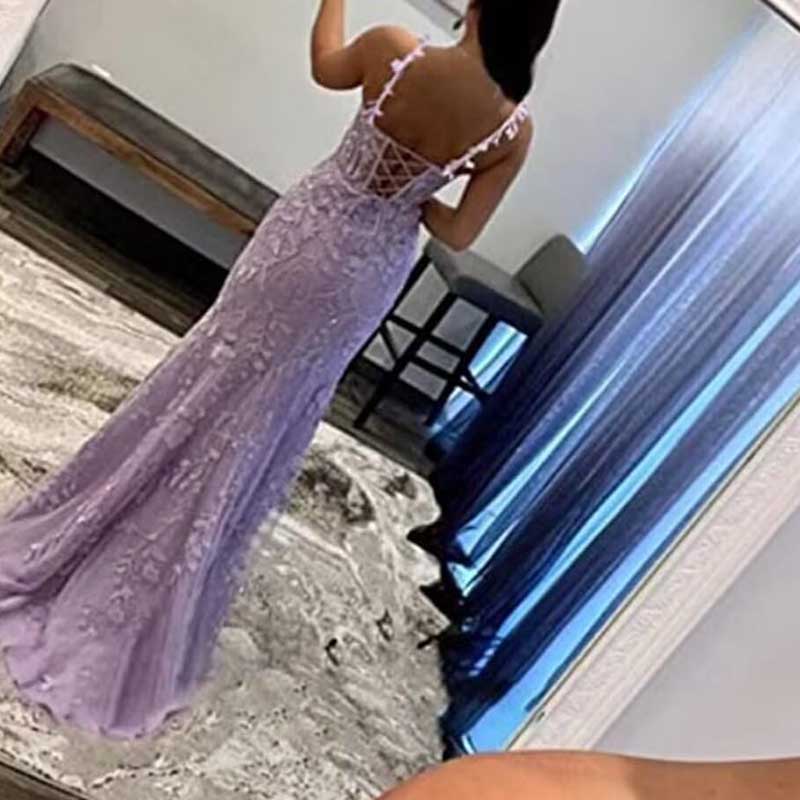 Lace Applique Mermaid Prom Dresses Spaghetti Straps Wedding Ball Gowns