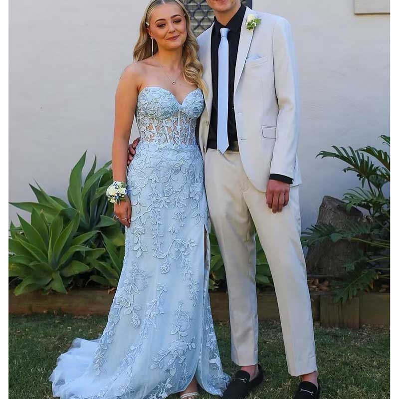 Lace Applique Mermaid Prom Dresses Spaghetti Straps Wedding Ball Gowns