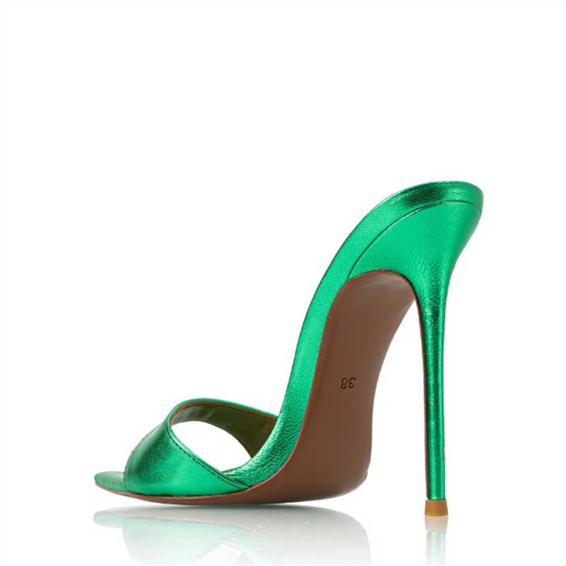 Women Metallic Leather Mules High Heels Chic Sandals