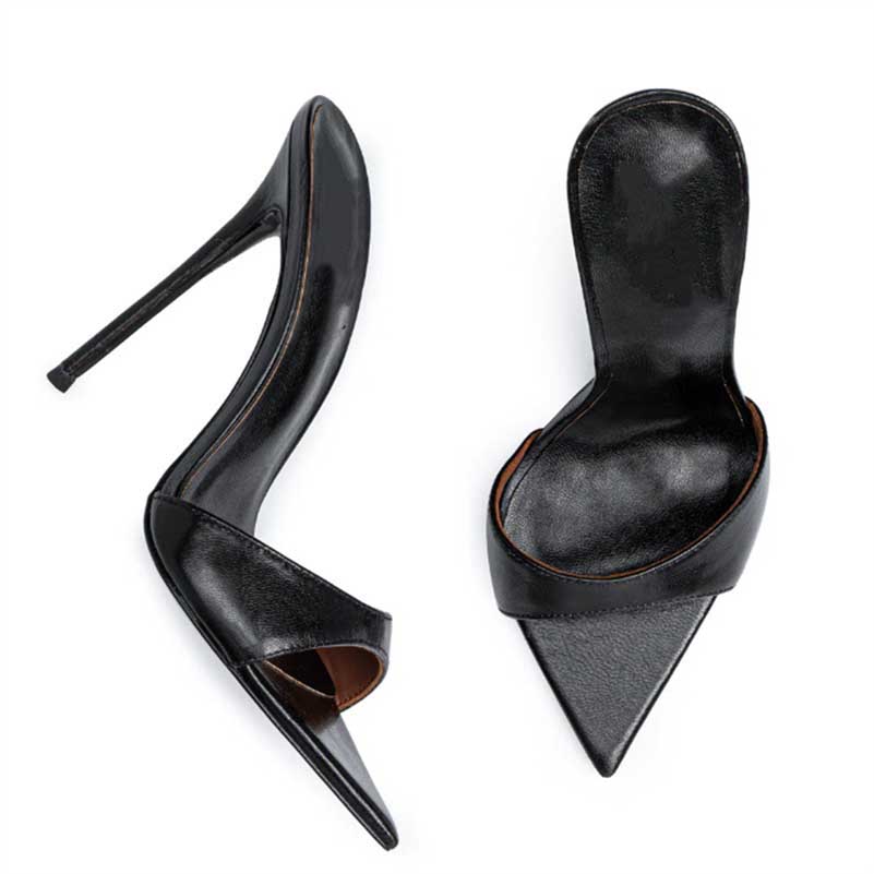 Women Metallic Leather Mules High Heels Chic Sandals