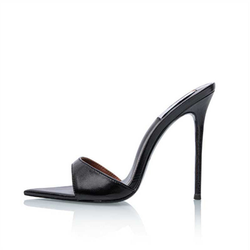 Women Metallic Leather Mules High Heels Chic Sandals