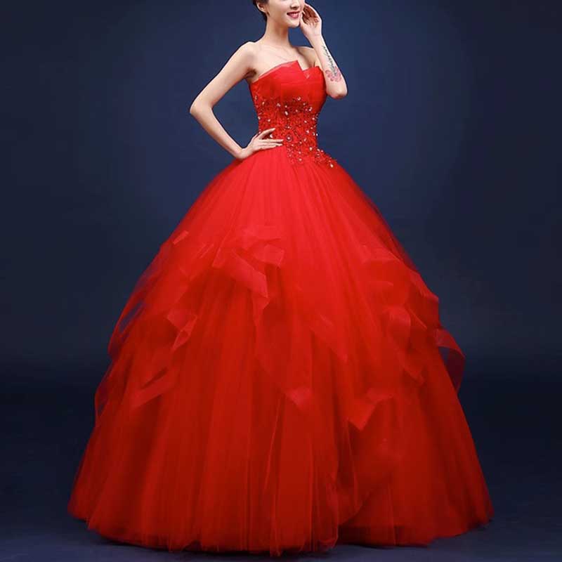 Strapless Long Prom Dress Wedding Ball Gown Dress