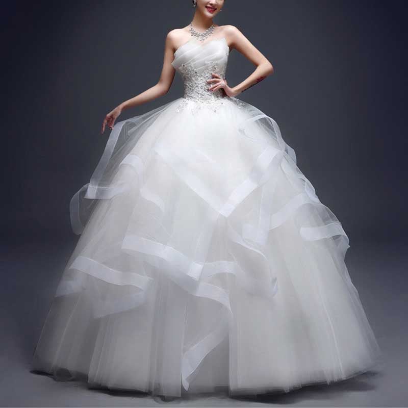 Strapless Long Prom Dress Wedding Ball Gown Dress