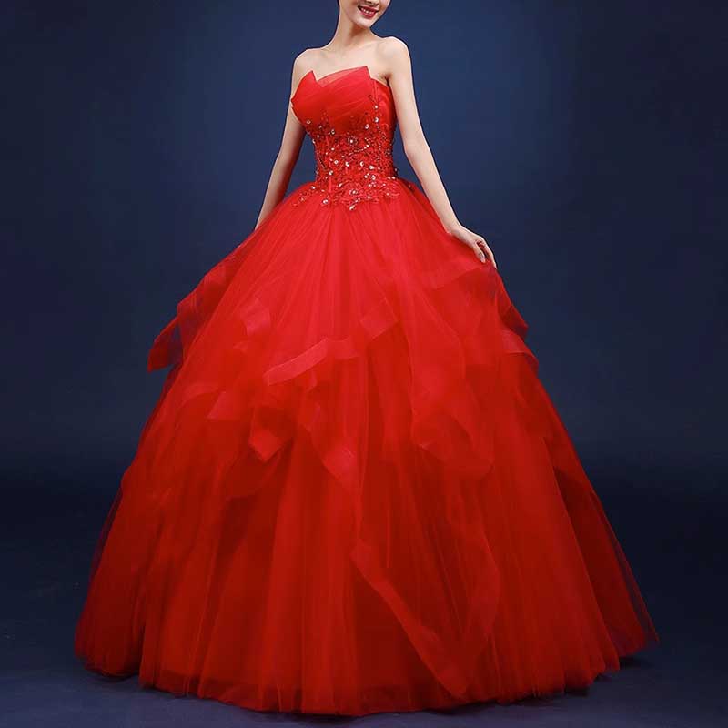 Strapless Long Prom Dress Wedding Ball Gown Dress