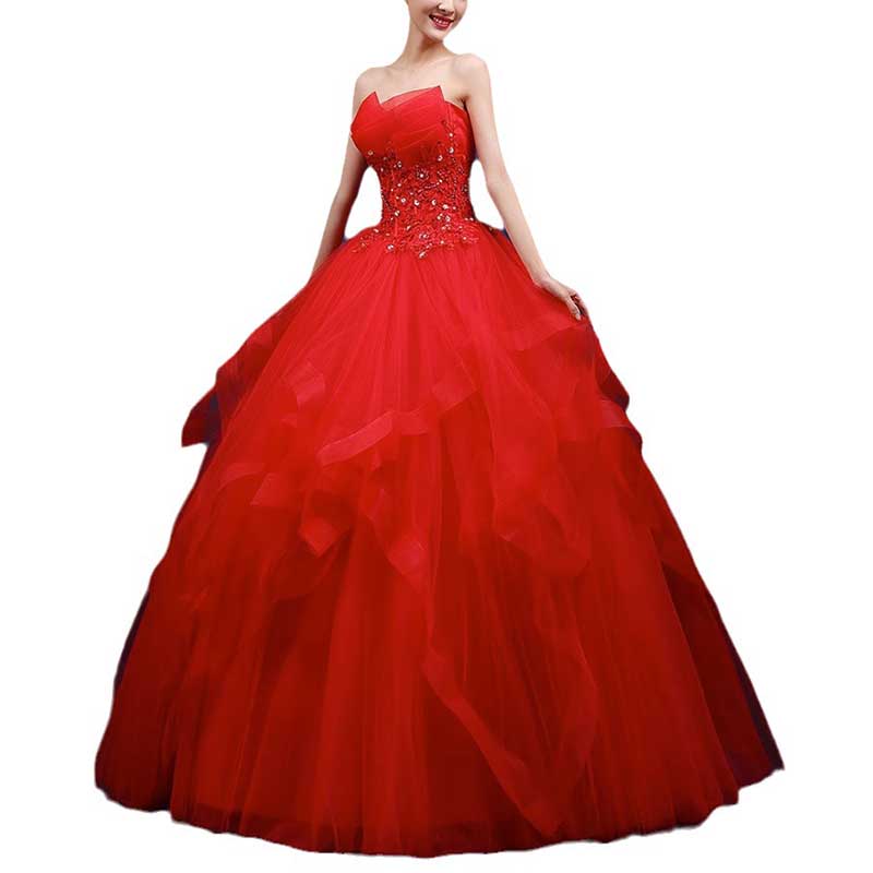 Strapless Long Prom Dress Wedding Ball Gown Dress