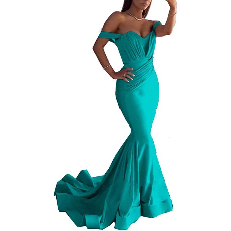 Off The Shoulder Mermaid Long Bridesmaid Dresses Satin Wedding Ball Gown