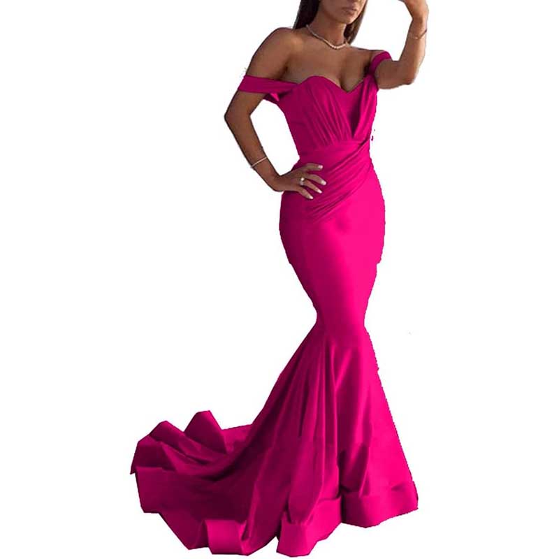 Off The Shoulder Mermaid Long Bridesmaid Dresses Satin Wedding Ball Gown