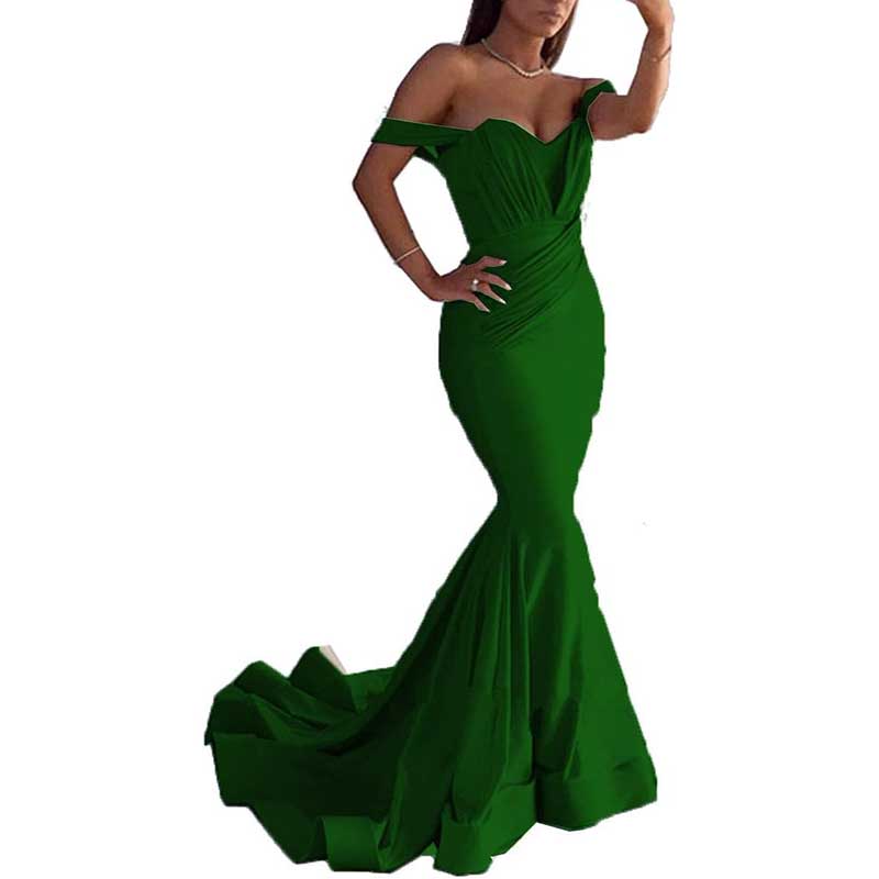 Off The Shoulder Mermaid Long Bridesmaid Dresses Satin Wedding Ball Gown