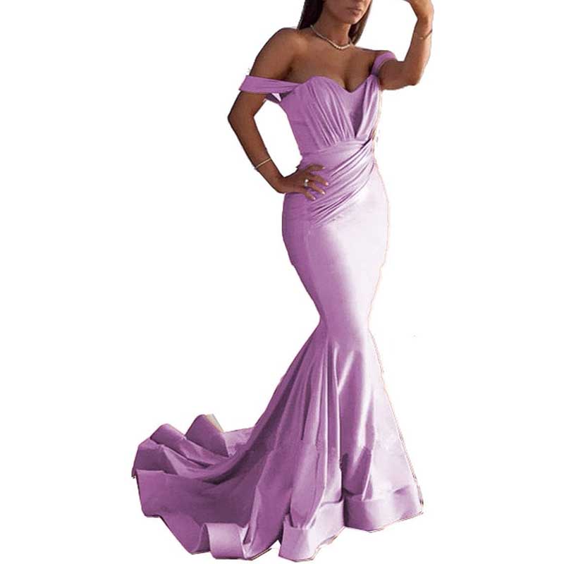 Off The Shoulder Mermaid Long Bridesmaid Dresses Satin Wedding Ball Gown