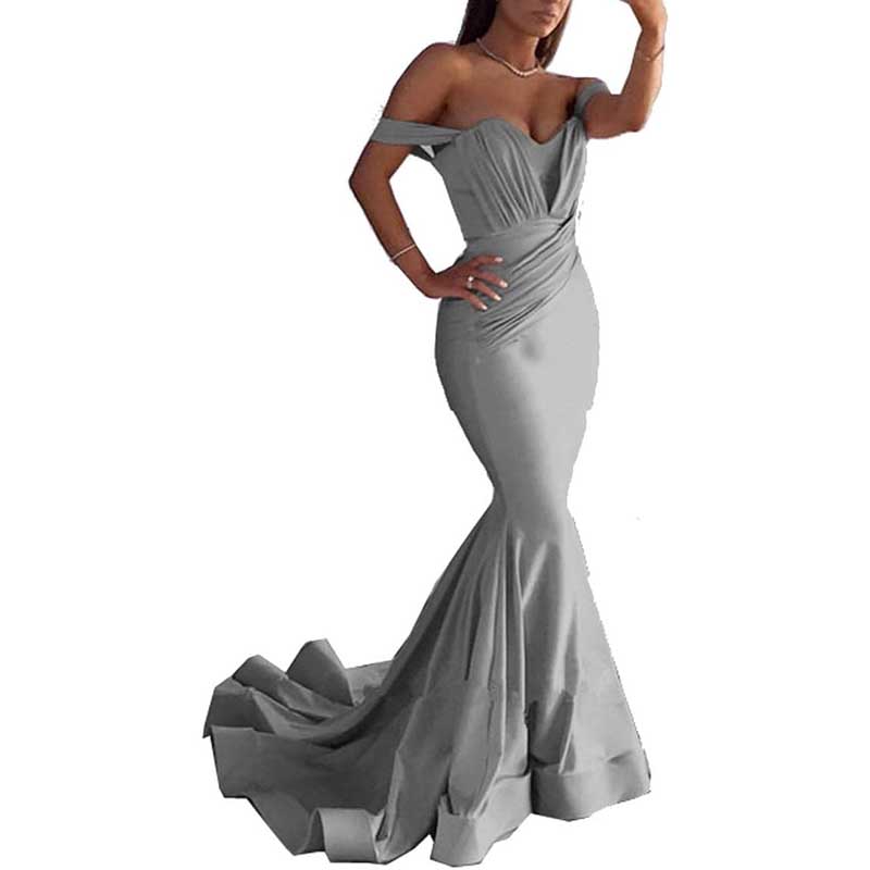 Off The Shoulder Mermaid Long Bridesmaid Dresses Satin Wedding Ball Gown