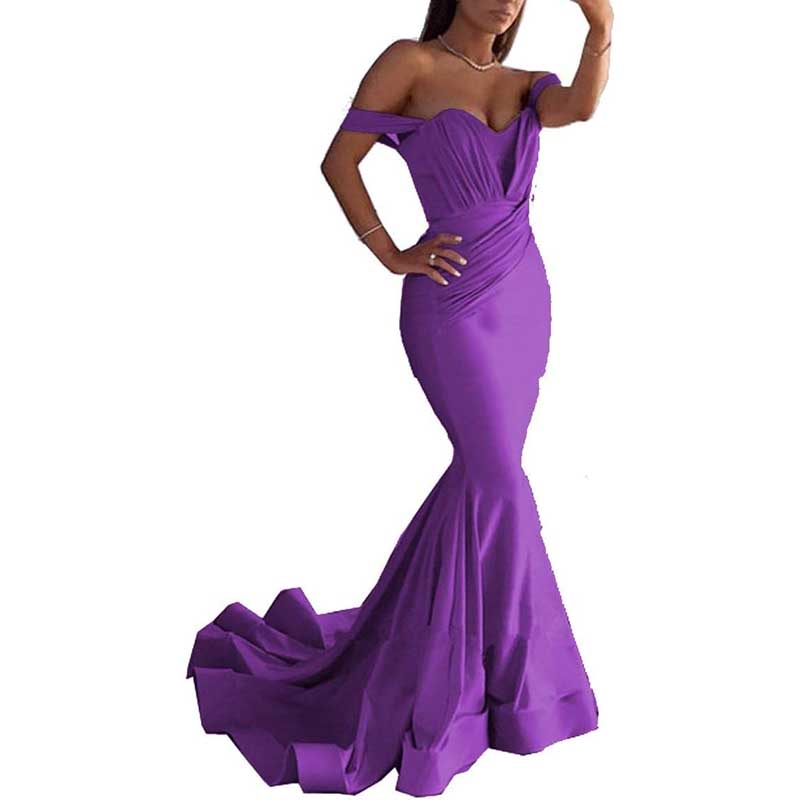 Off The Shoulder Mermaid Long Bridesmaid Dresses Satin Wedding Ball Gown