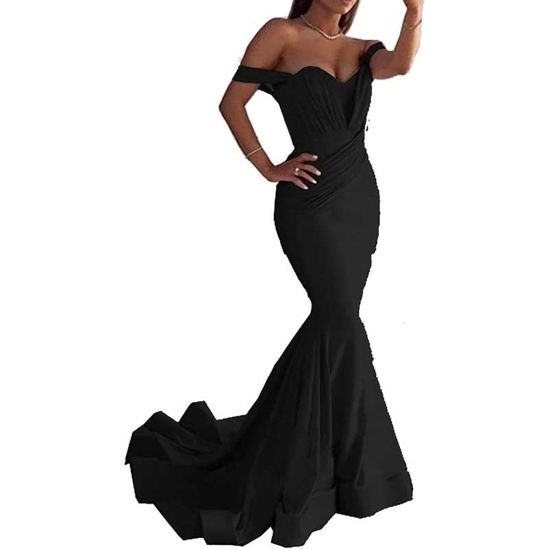 Off The Shoulder Mermaid Long Bridesmaid Dresses Satin Wedding Ball Gown