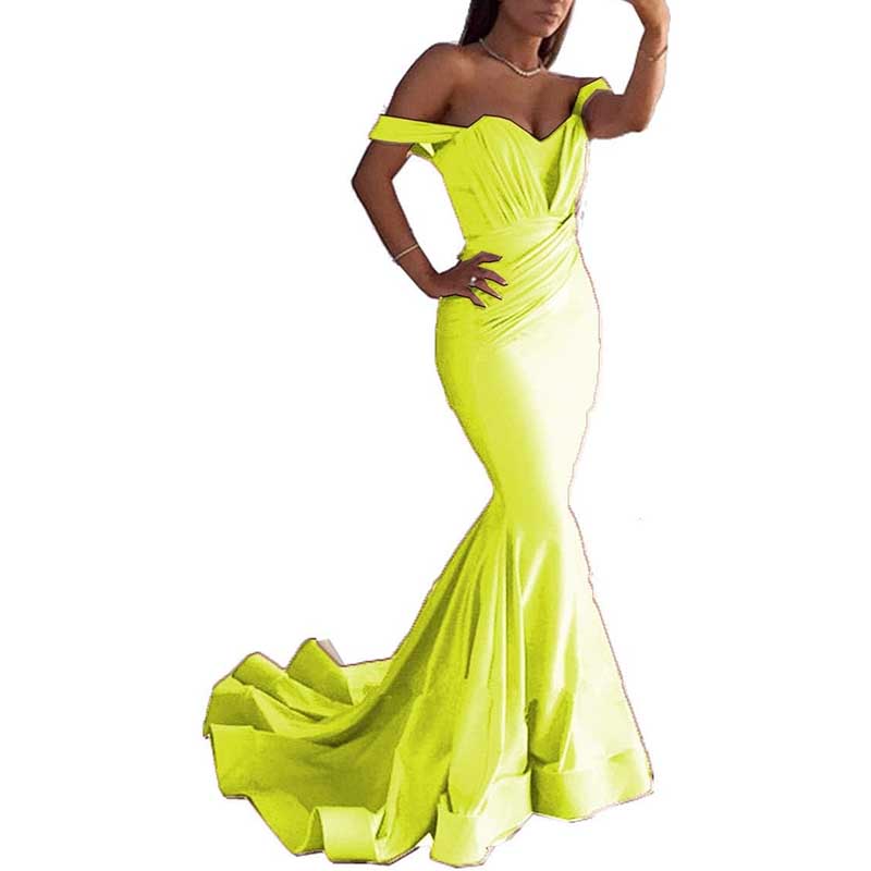 Off The Shoulder Mermaid Long Bridesmaid Dresses Satin Wedding Ball Gown