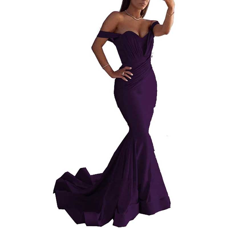 Off The Shoulder Mermaid Long Bridesmaid Dresses Satin Wedding Ball Gown