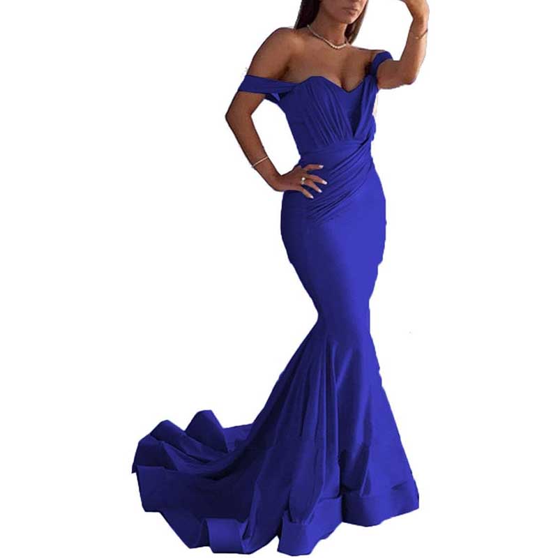 Off The Shoulder Mermaid Long Bridesmaid Dresses Satin Wedding Ball Gown