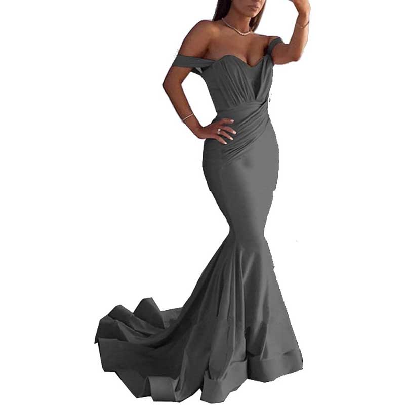 Off The Shoulder Mermaid Long Bridesmaid Dresses Satin Wedding Ball Gown