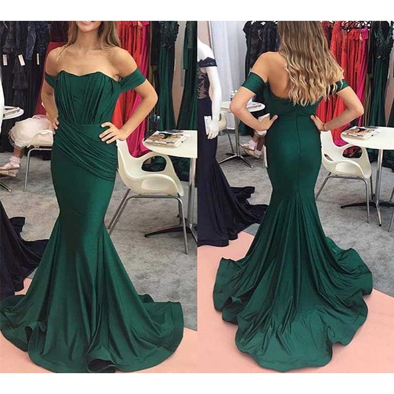 Off The Shoulder Mermaid Long Bridesmaid Dresses Satin Wedding Ball Gown