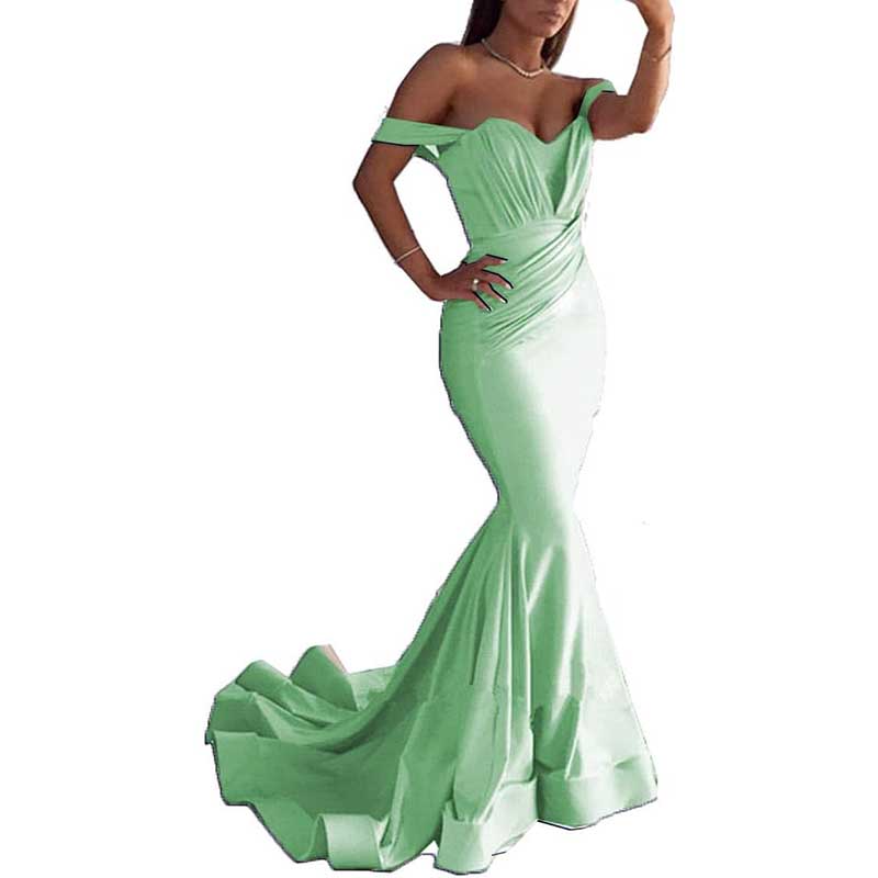 Off The Shoulder Mermaid Long Bridesmaid Dresses Satin Wedding Ball Gown