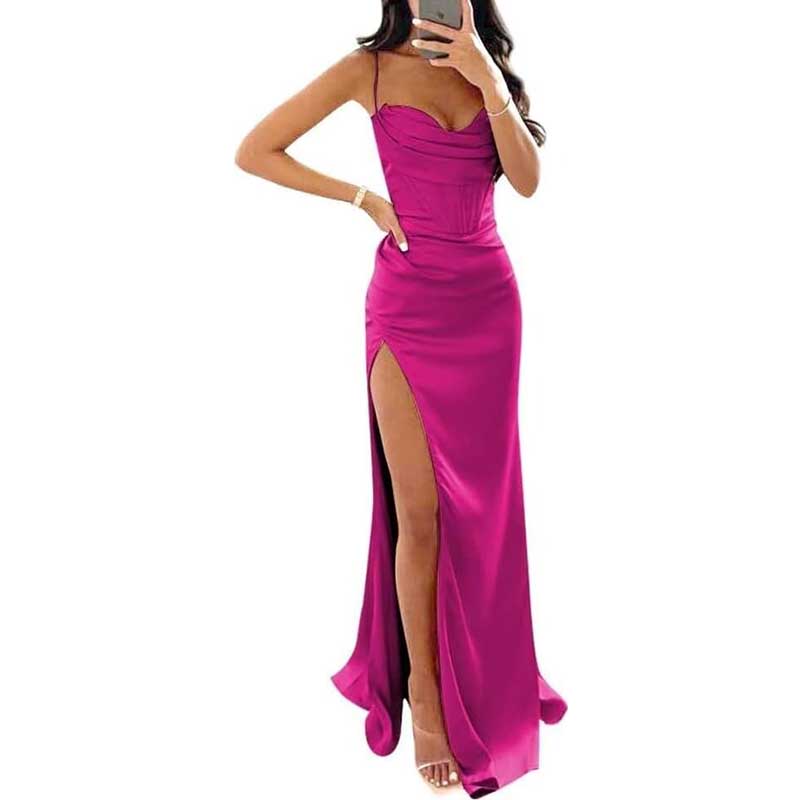 Spaghetti Straps Prom Dresses Wedding Ball Gowns Satin Long Evening Dresses