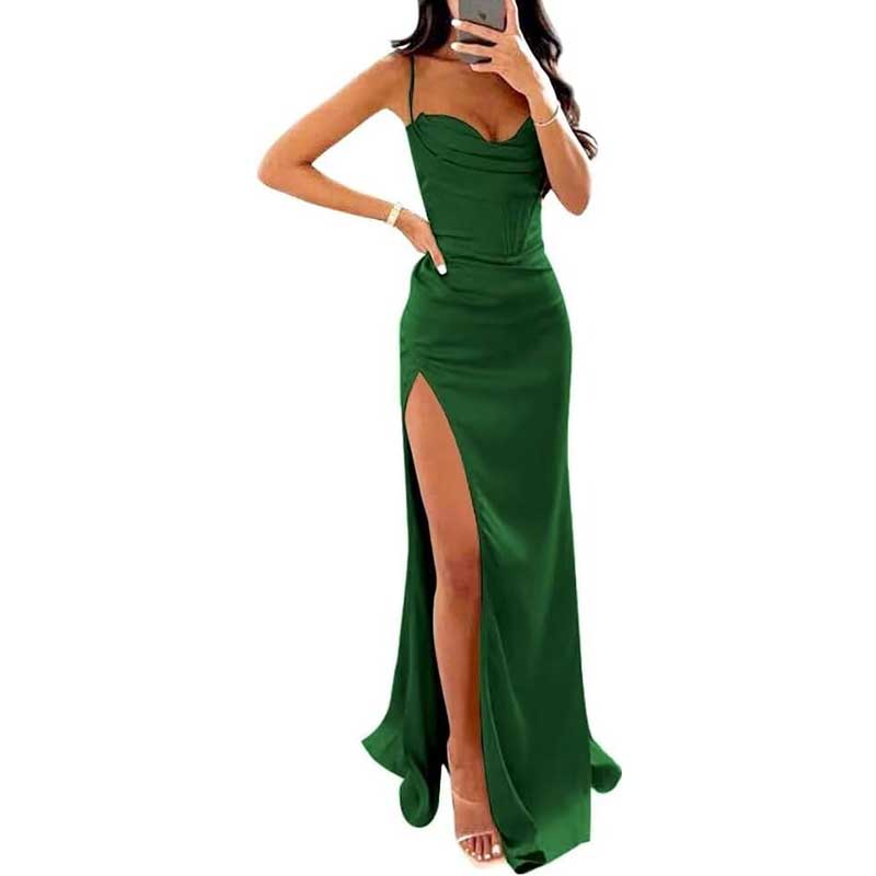 Spaghetti Straps Prom Dresses Wedding Ball Gowns Satin Long Evening Dresses