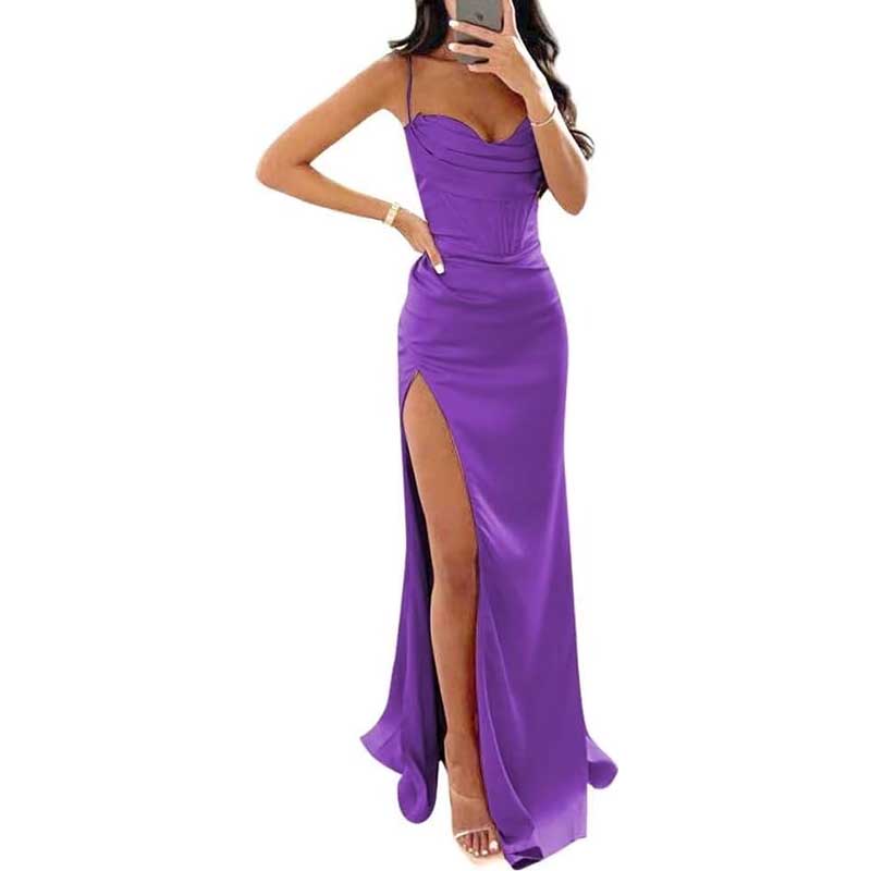 Spaghetti Straps Prom Dresses Wedding Ball Gowns Satin Long Evening Dresses